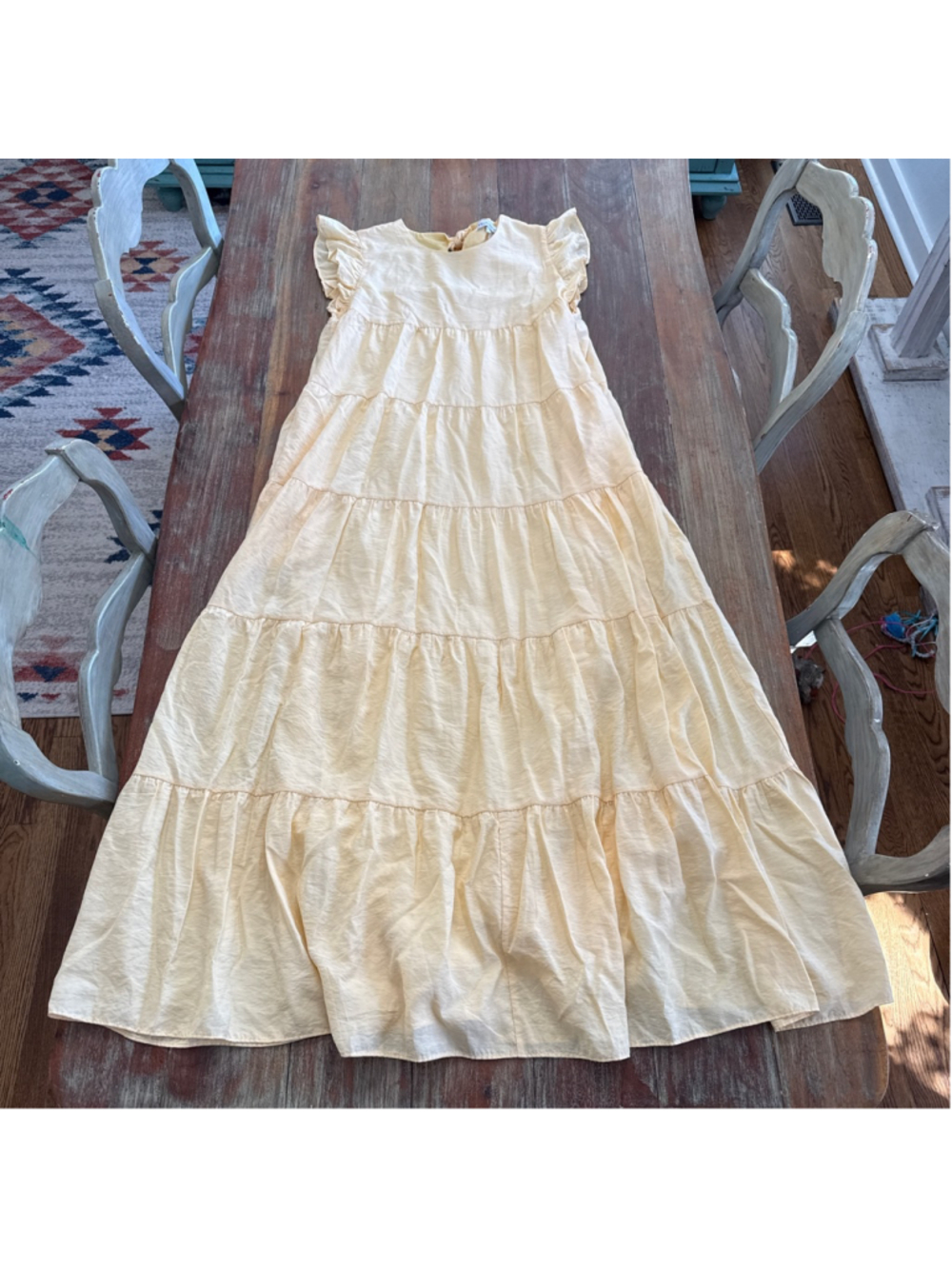 English Factory Butter Yellow Tiered Ruffle Sleeve Maxi Dress Size Large